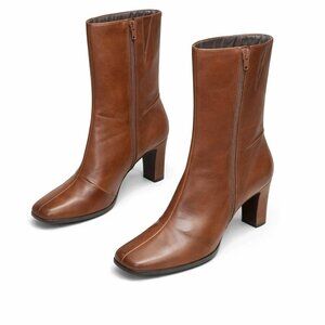 PRIMA Camel Leather Heels Boots Size 6.5M